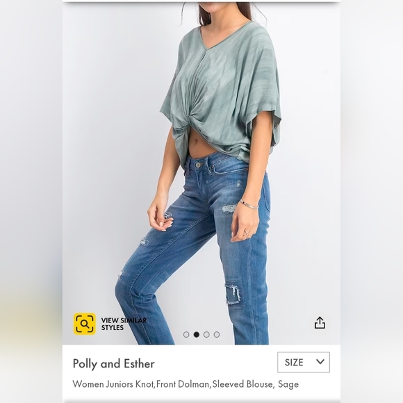 Polly & Esther Juniors' Knot-Front Dolman-Sleeved Blouse Green Size X-Large - Picture 2 of 6